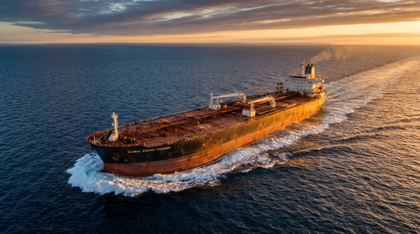 Oil tanker sailing across the open ocean