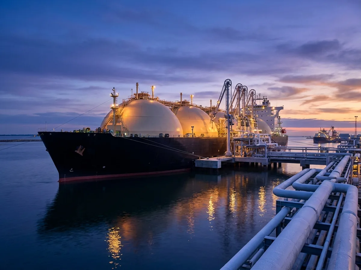 LNG carrier berthed at a marine export terminal